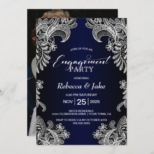 Invitación Partido de compromiso White Lace Blue