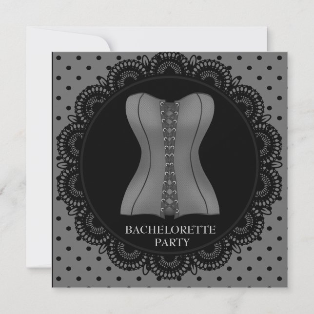 INVITACIÓN PARTIDO DE CORSET BACHELORETTE DE GRUPO GRIS NEGRO (Anverso)