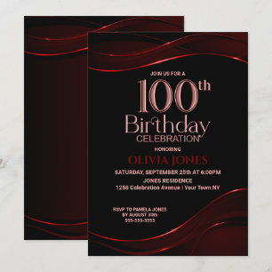 Invitación Partido de cumpleaños 100 del negro rojo moderno