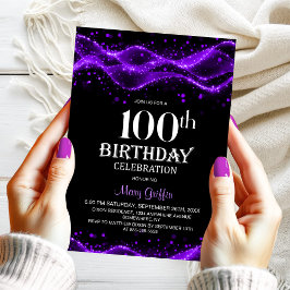 Invitación Partido de cumpleaños 100 del negro y morado moder