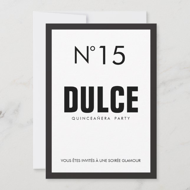 Invitación Partido de cumpleaños 15 Black & White QUINCEAÑERA (Reverso)