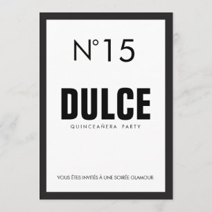 Invitación Partido de cumpleaños 15 Black & White QUINCEAÑERA