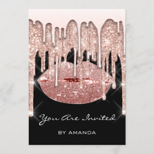 Invitación Partido de Cumpleaños 16.º Beso Rosa Purpurina 3D