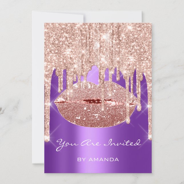 Invitación Partido de Cumpleaños 16.º Purpurina Púrpura de lo (Anverso)