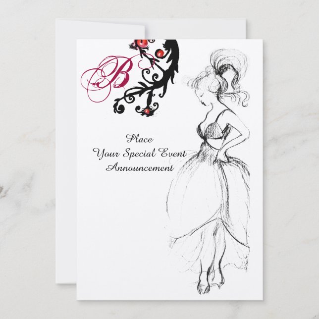 Invitación PARTIDO DE CUMPLEAÑOS 16 MONOGRAM Red Black Swirls (Anverso)