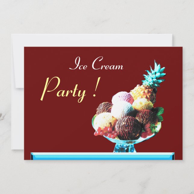 Invitación PARTIDO DE CUMPLEAÑOS 2 DE ICE CREAM, rojo (Anverso)