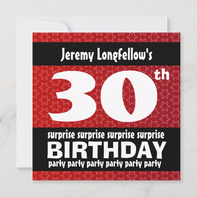 Invitación Partido de cumpleaños 30 SORPRENDENTES, rojo blanc (Anverso)