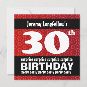 Invitación Partido de cumpleaños 30 SORPRENDENTES, rojo blanc