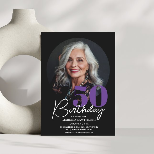 Invitación Partido de cumpleaños 50 Black Purple, de lujo mod (Subido por el creador)