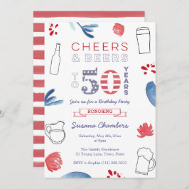 Invitación Partido de cumpleaños 50 del Azul Blanco Rojo