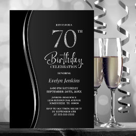 Invitación Partido de cumpleaños 70 Black Silver