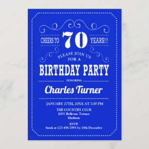 Invitación Partido de Cumpleaños 70 - Blanco Azul Real