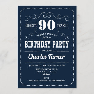 Invitación Partido de Cumpleaños 90 - Blanco de la Marina