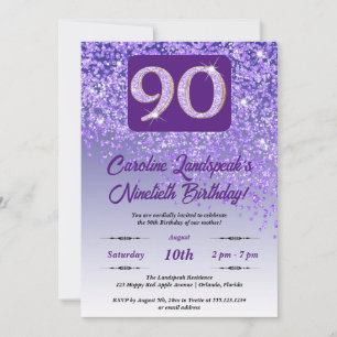 Invitación Partido de Cumpleaños 90 del Purpurina Morado que 