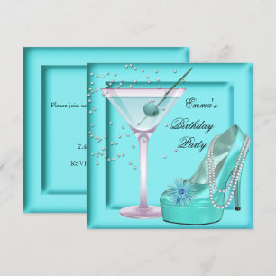 Invitación Partido de Cumpleaños Aqua Verde azulada Blue Turq