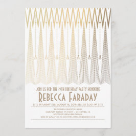 Invitación Partido de cumpleaños Art Deco White y Gold Gatsby