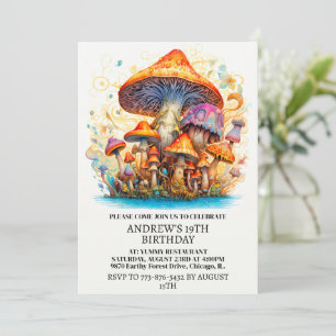 Invitación Partido de cumpleaños artístico de hongos brotando