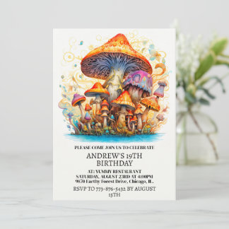 Invitación Partido de cumpleaños artístico de hongos brotando
