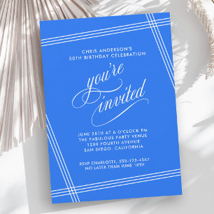 Invitación Partido de cumpleaños azul cobalto moderno simple