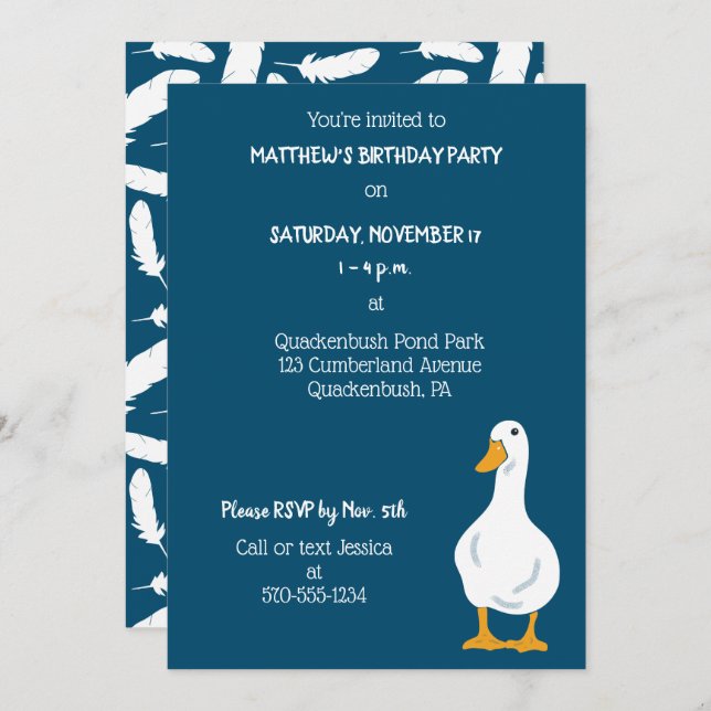 Invitación Partido de cumpleaños azul de la Marina del Pato B (Anverso / Reverso)