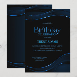 Invitación Partido de cumpleaños azul negro moderno