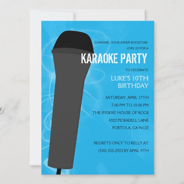 Invitación Partido de cumpleaños Bahama Blue Rock Out Karaoke (Anverso)