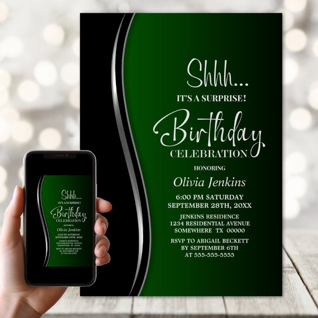 Invitación Partido de cumpleaños Black Green Surprise (Subido por el creador)