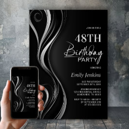 Invitación Partido de cumpleaños Black Silver moderno