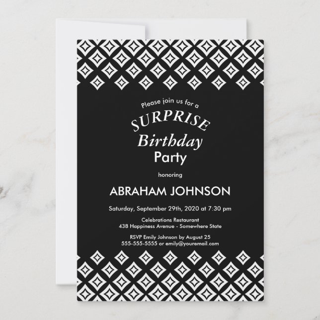 Invitación Partido de cumpleaños Black White Moderprise (Anverso)