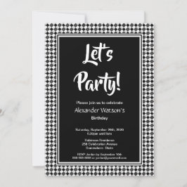 Invitación Partido de cumpleaños blanco negro moderno