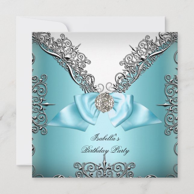 Invitación Partido de cumpleaños blanco plateado azul verde a (Anverso)