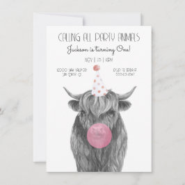 Invitación Partido de cumpleaños blanco y negro de la vaca Hi