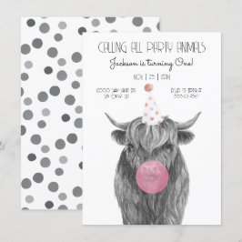 Invitación Partido de cumpleaños blanco y negro de la vaca Hi