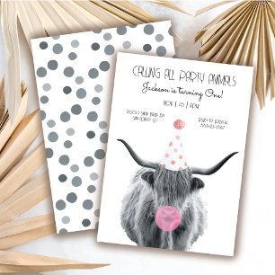 Invitación Partido de cumpleaños blanco y negro de la vaca Hi