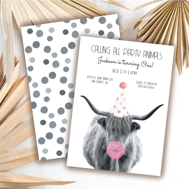 Invitación Partido de cumpleaños blanco y negro de la vaca Hi (Subido por el creador)