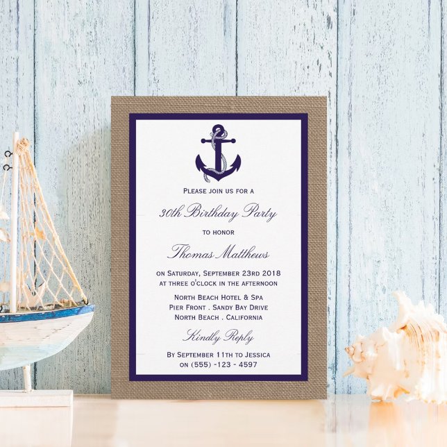 Invitación Partido de cumpleaños Burlap Beach, presentador de (Subido por el creador)