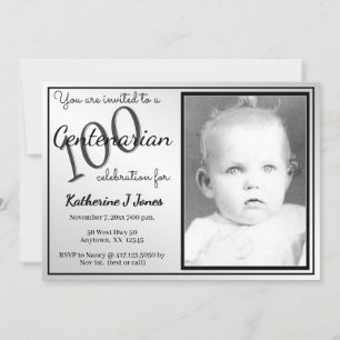 Invitación Partido de cumpleaños centenario de 100 años negro