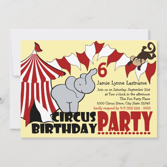 Invitación Partido de cumpleaños Circus Fun (Anverso)
