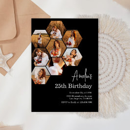 Invitación Partido de Cumpleaños Collage de fotos Blanco Negr