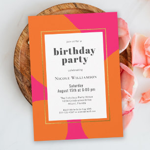 Invitación Partido de cumpleaños colorido de Naranja rosado c