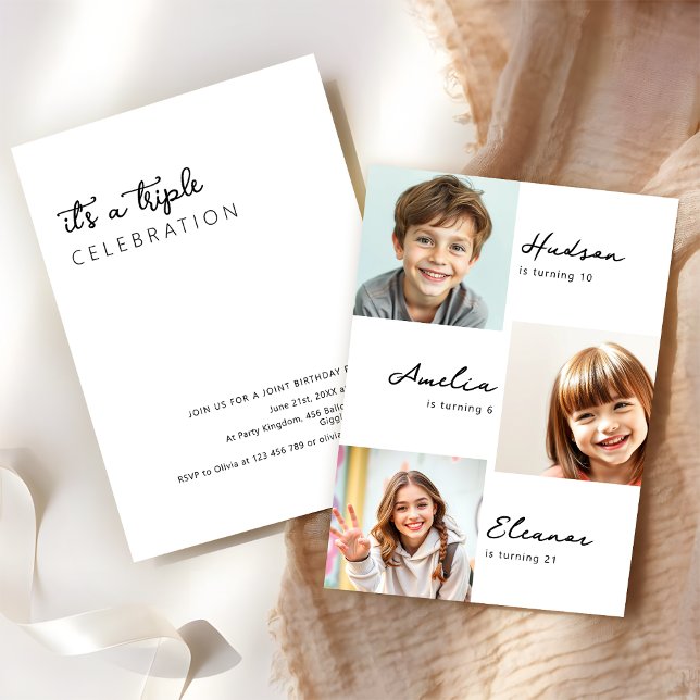 Invitación Partido de Cumpleaños Conjunto de 3 Collages de fo (Subido por el creador)