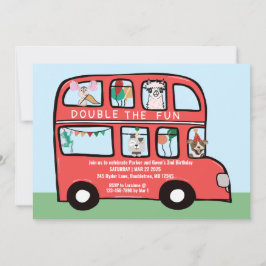 Invitación Partido de Cumpleaños Conjunto de Doble Decker Bus