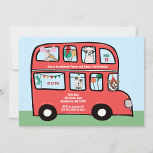 Invitación Partido de Cumpleaños Conjunto de Doble Decker Bus