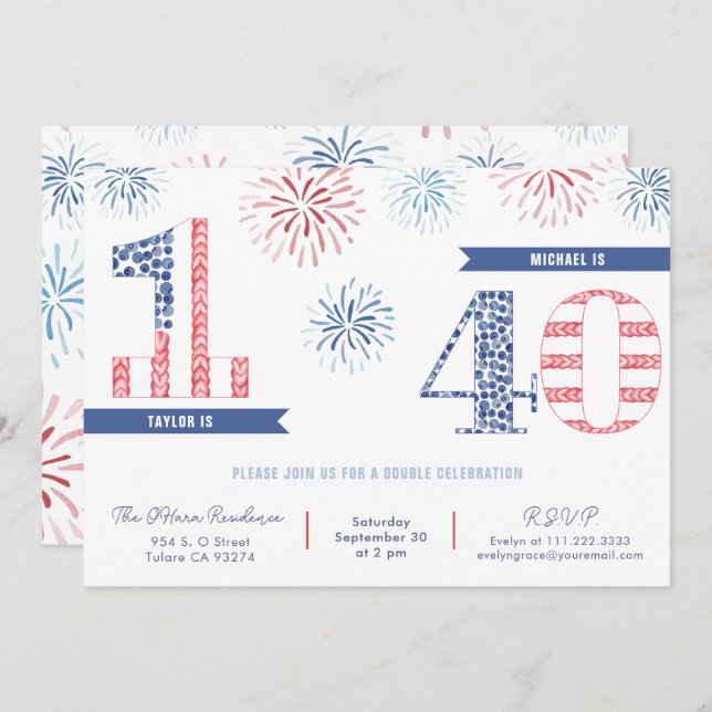 Invitación Partido De Cumpleaños Conjunto Del Azul Blanco Roj (Anverso / Reverso)