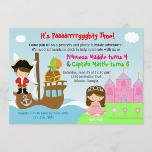 Invitación Partido de cumpleaños conjunto Princesa y Gemelos