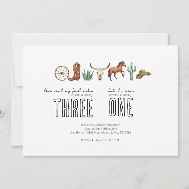 Invitación Partido de Cumpleaños Conjunto - Tema de Rodeo Occ (Anverso)