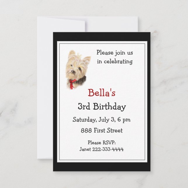 Invitación Partido de cumpleaños Cute Yorkshire Terrier Yorki (Reverso)