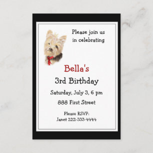 Invitación Partido de cumpleaños Cute Yorkshire Terrier Yorki