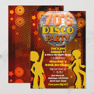 Invitación Partido de cumpleaños de 70's Setenties Naranja Di