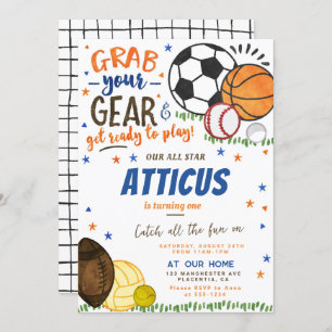Invitación Partido de cumpleaños de All Star para deportes mo